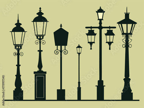 Vintage Street Lamp Silhouette Set