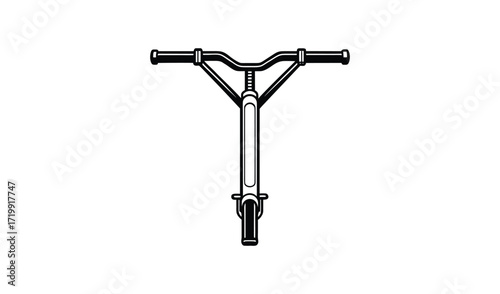 Black and white illustration of a scooter handlebar and front wheel