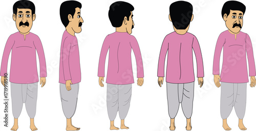 village men full set all angle view cartoon character design
