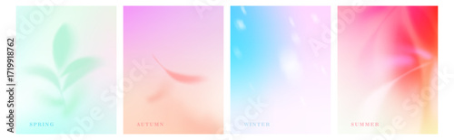 Abstract spring, autumn, winter and summer gradient background. Color shadow leaves backdrop. Fall autumn. Summer flower. Gradation light and shadow, soft pastel blur. Soft gradient mesh illustration