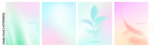 Abstract spring, autumn, winter and summer gradient background. Color shadow leaves backdrop. Fall autumn. Summer flower. Gradation light and shadow, soft pastel blur. Soft gradient mesh illustration