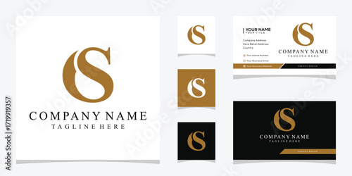 Initial letter S serif font luxury logo design, golden concept vector template
