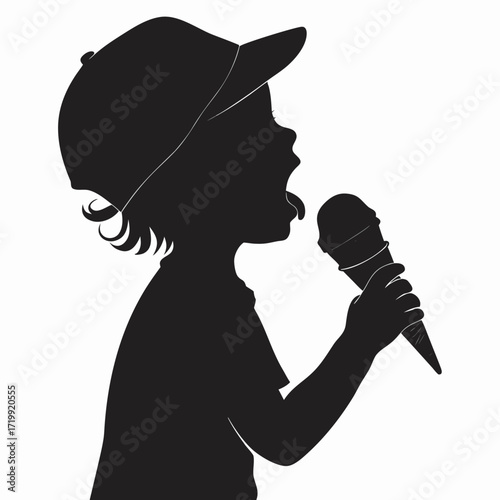 Child licking ice cream cone silhouette