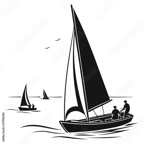 Sailboat racing in regatta silhouette