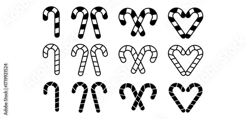 Candy cane vector icon. Festive striped sweet symbol for Christmas, holidays, and seasonal decorations