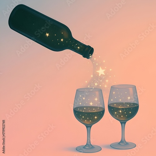 Creative Bottle and Glasses with Sparkling Effect