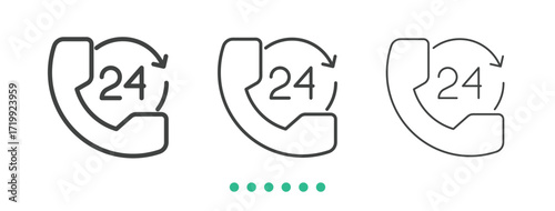 24 hours call icon. Thin line icon vector