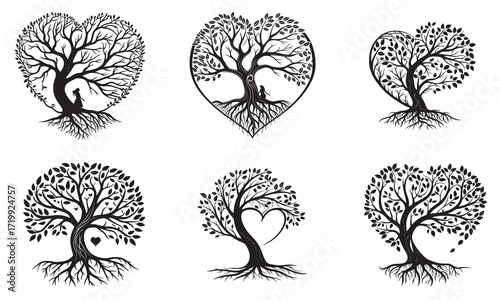 Six Heart-Shaped Trees with Unique Silhouette Designs