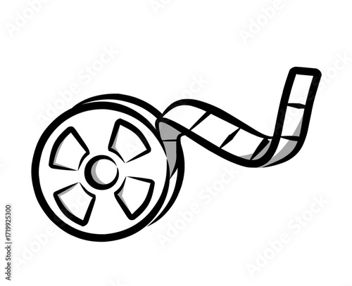 Hand drawn film roll vector illustration with doodle sketch style and black outline designed as vintage cinema element for photography, movie production, or modern graphic decoration.