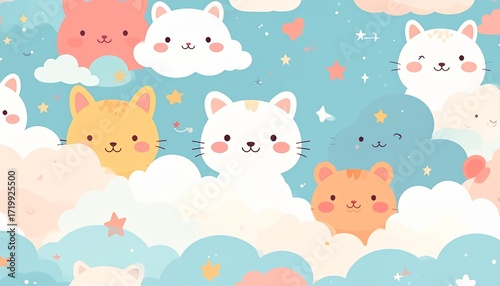 Cute seamless pattern with cartoon rabbits and flowers for kids design