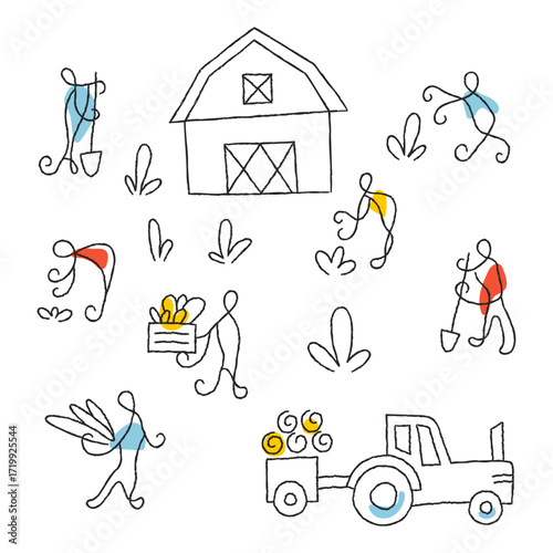 People working in a farm minimalist vector illustration