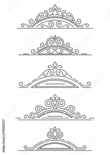 Set of line curl elements. Modern decorative linear dividers.