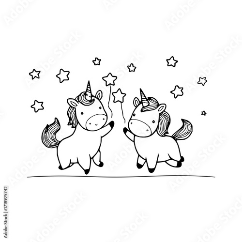 Unicorns stars cute magical fantasy animal illustration drawing cartoon character design fairytale whimsical art
