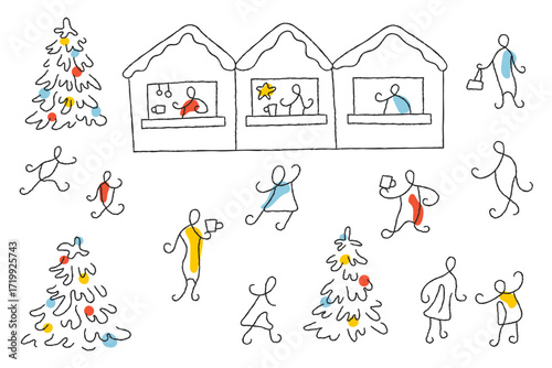 Christmas market minimalist vector illustration
