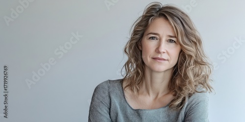 Confident Woman with Natural Beauty Posing Against a Minimalist Background
