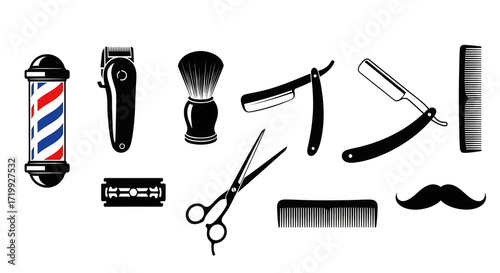 Stylized barber essentials against black canvas