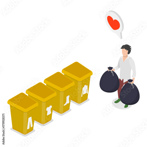 3D Isometric Flat Vector Illustration of Recycling And Donation, Donating Garments To Charity. Item 5