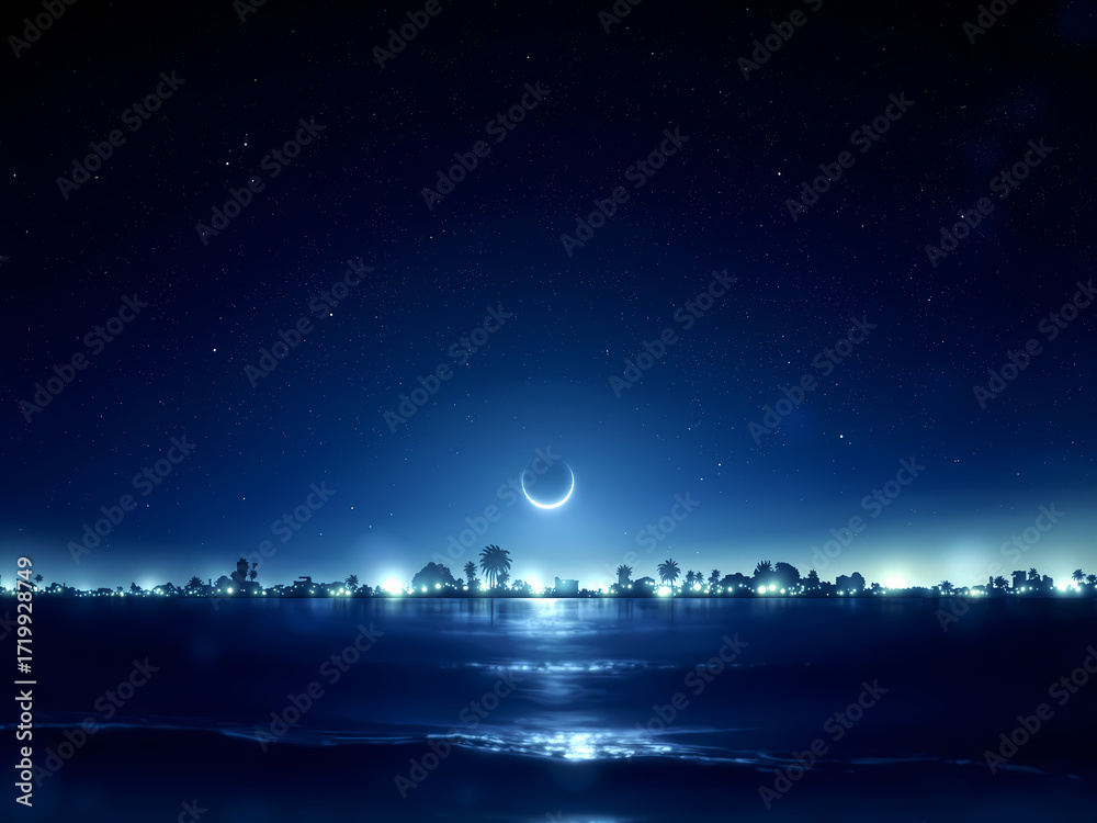 Naklejka premium Starry Night Over Serene Waters