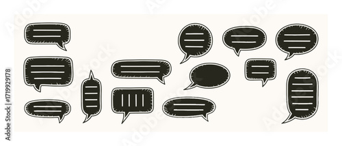 Collection of Hand-Drawn Speech Bubbles with Lines, Representing Communication
