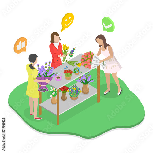 3D Isometric Flat Vector Illustration of Florist, Creating Stunning Flower Arrangements For Weddings, Dates, And Events. Item 2