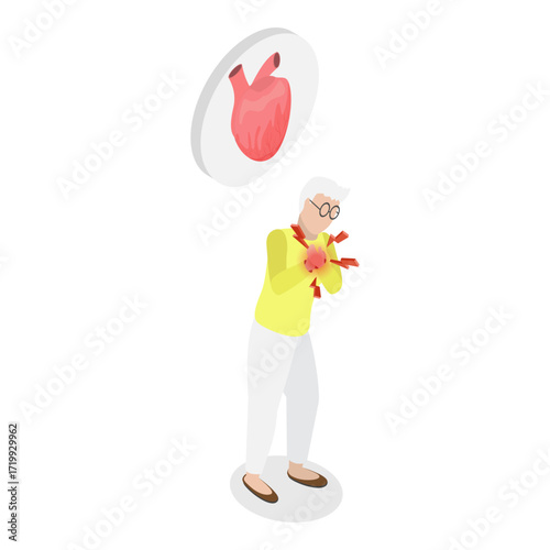 3D Isometric Flat Vector Illustration of Heart Attack, Cardiac Failure. Item 2