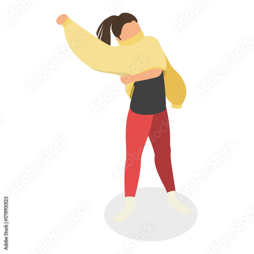 3D Isometric Flat Vector Set of Children Putting Clothes, Dressing Up. Item 2