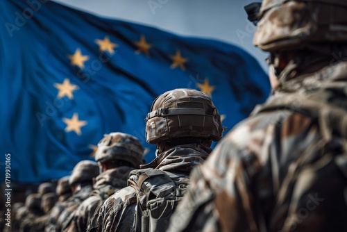 European Soldiers  with EU Flag – Security and Defense