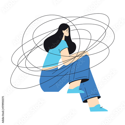 Mental Health with Woman Character with Psychological Disorder Vector Illustration