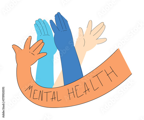Psychotherapy with Different Hand Palm Together Vector Illustration