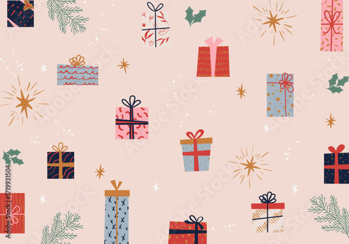 プレゼントボックスのデザインのパターン。フラットなデザイン。ベクター背景。