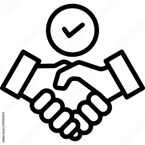 Vector illustration representing a successful business agreement, partnership, or collaboration confirmed with a checkmark, symbolizing trust and achievement in corporate dealings