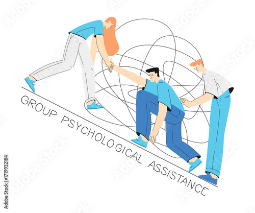 Mental Health with Man Character with Psychological Disorder in Group Psychological Assistance Vector Illustration