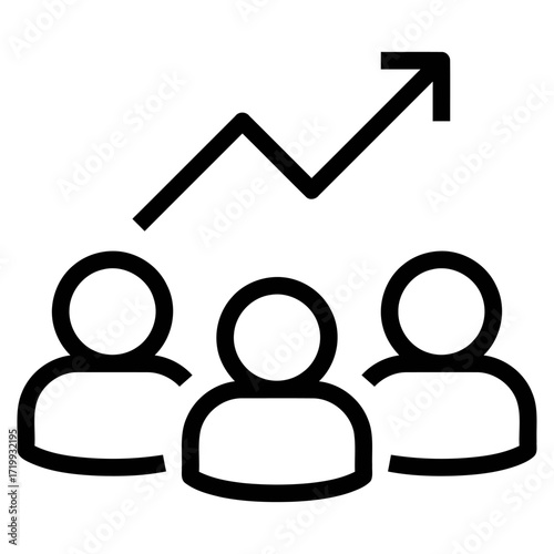 Outline icon representing collective growth and upward trend, symbolizing team success, business performance improvement, and audience expansion within a dynamic corporate environment