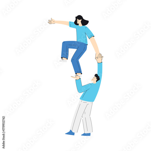 Mental Health with Man Character Give Hand Support Gesture to Woman Overcome Difficulty Vector Illustration