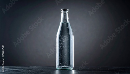 Clear glass bottle of sparkling water