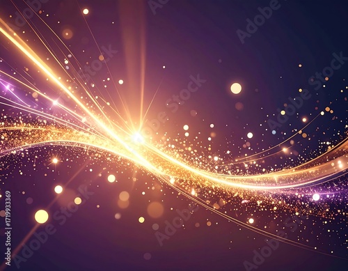 Abstract golden light trails on a dark background