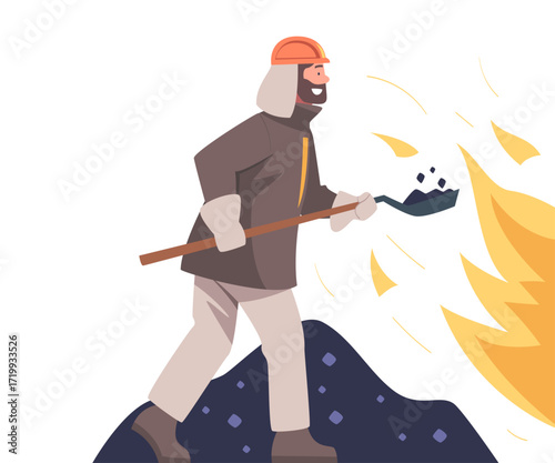 Metallurgy with Man Character Work in Steel Production Plant Vector Illustration