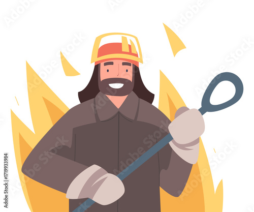 Metallurgy with Man Character Work in Steel Production Plant Vector Illustration
