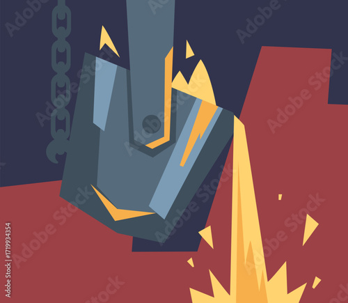 Metallurgy and Industrial Steel Production and Metalworking Equipment with Bucket Pour Hot Liquid Metal Vector Illustration