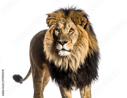 Lion portrait against white