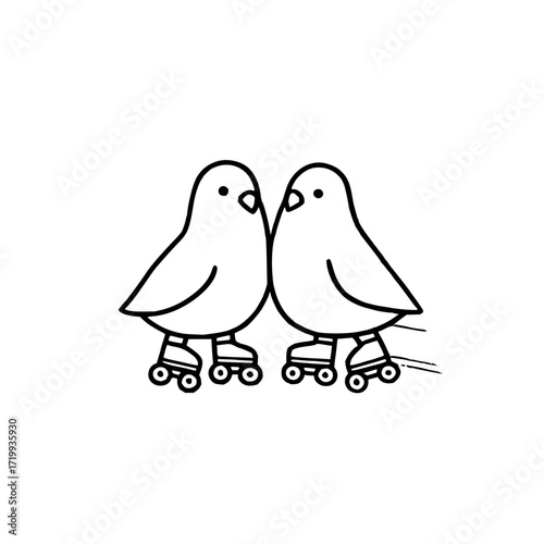 Two birds roller skating drawing vector illustration cute bird roller skates animal bird skating roller skate design 100