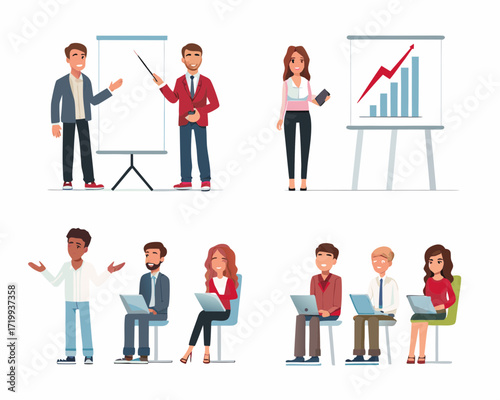 Business people in a meeting presenting and attending a seminar