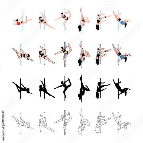 Pole Dance Silhouette and Vec...