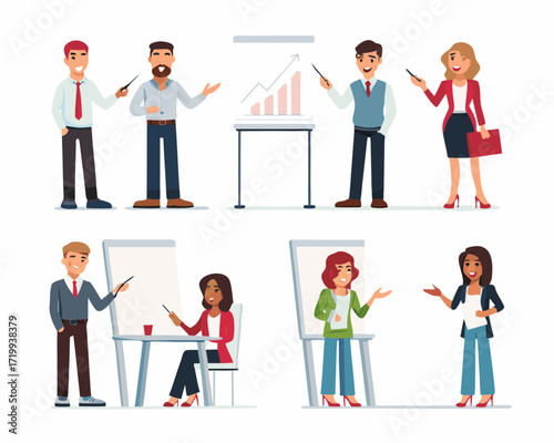 Diverse business professionals presenting and collaborating in a meeting