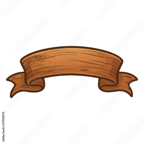 Wooden Ribbon Banner Isolated Vintage Scroll Design Decoration