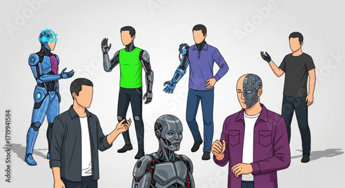 Evolution of human to cyborg showcasing the integration of technology and humanity, reflecting progress and future possibilities
