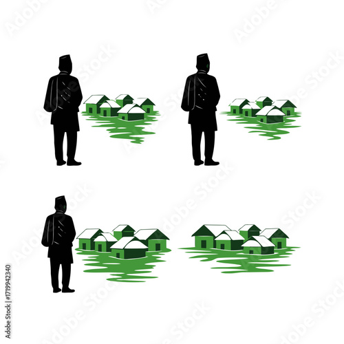 Vector art of man with scythe in cracked earth