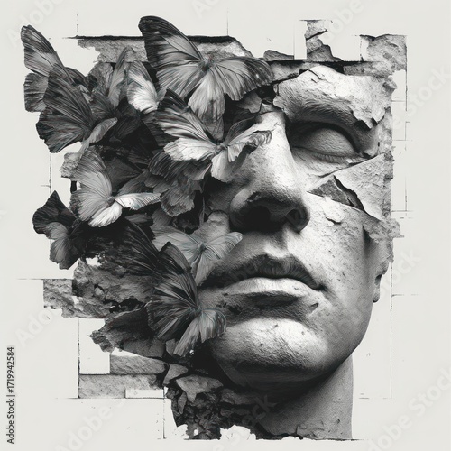 Abstract face with butterflies