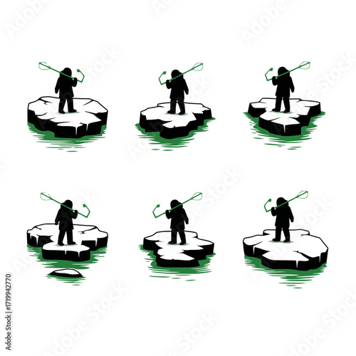 Vector art of collection of farmer silhouettes working in rice paddy fields