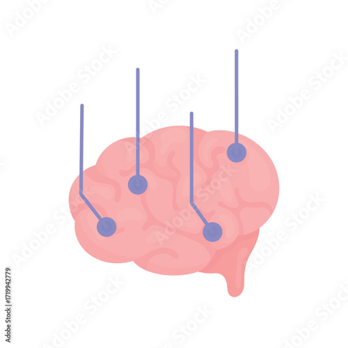 A human brain with sensors on a white background. Human organs. A symbol of artificial intelligence.